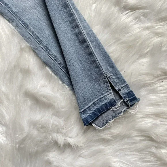 Cosmic Blue Love Cropped Denim Jeans Size 28 Blue Mid Rise Distressed Raw Hem - Picture 6 of 12